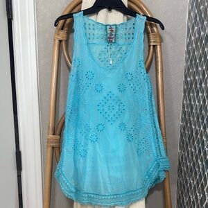 Johnny Was Turquoise Embroidered Blouse